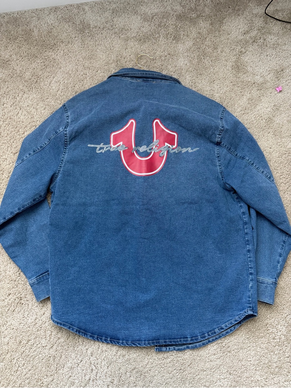 True Religion Blue Denim Jacket with Red Logo